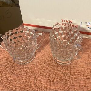 Vintage depression glass Fostoria Cube design cream and sugar